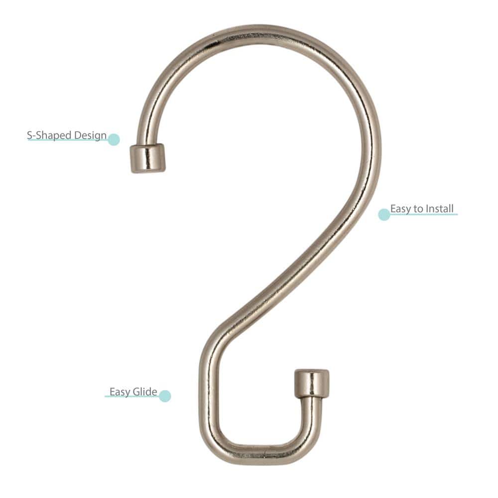 Silver Metal S-Hook Shower Curtain Rings Set of 12
