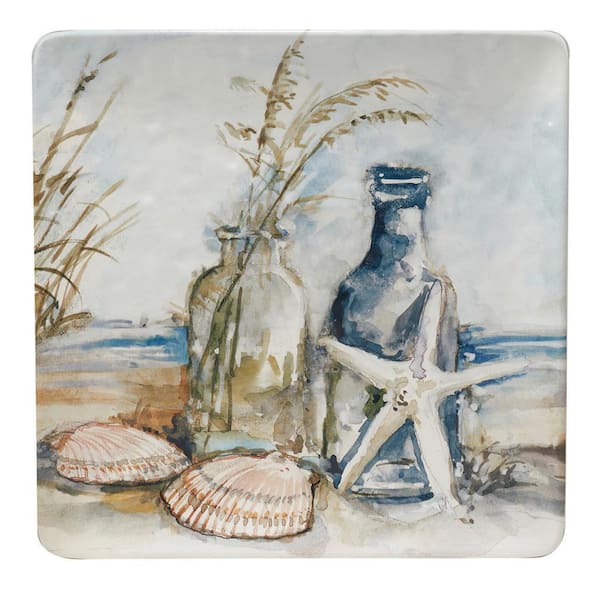 Coastal Landscape 12.5 in. Assorted Colors Earthenware Square Platter