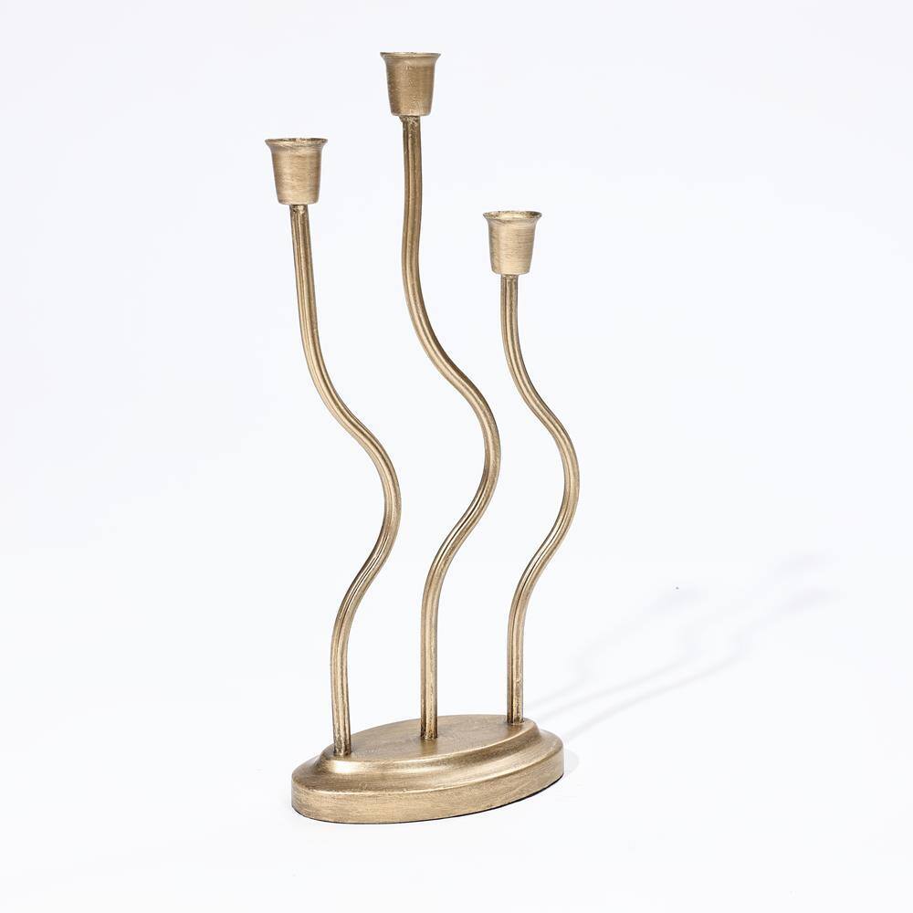 Gold Metal 3-Taper Candle Holder with Twisted Base