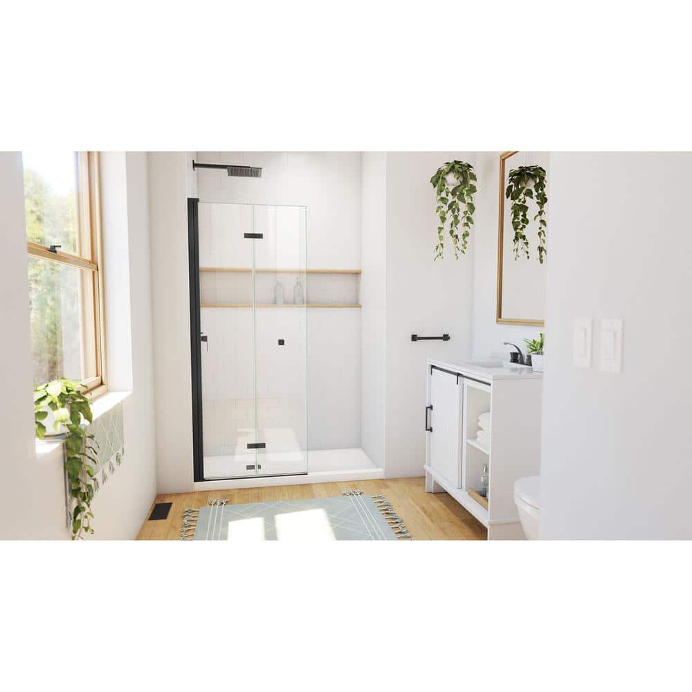 Matte Black Frameless Bi-Fold Shower Door with Clear Glass