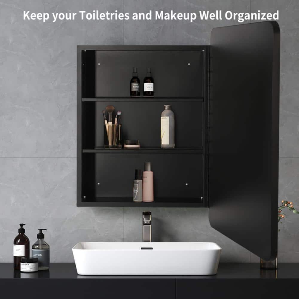 Medium Black Metal Framed Rectangular Medicine Cabinet with Mirror