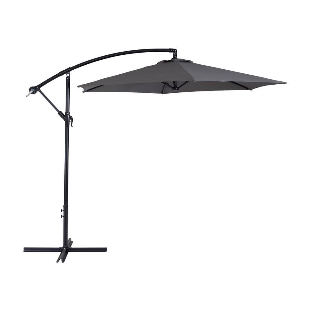 Gray 9ft UV-Resistant Polyester Cantilever Patio Umbrella with Steel Frame