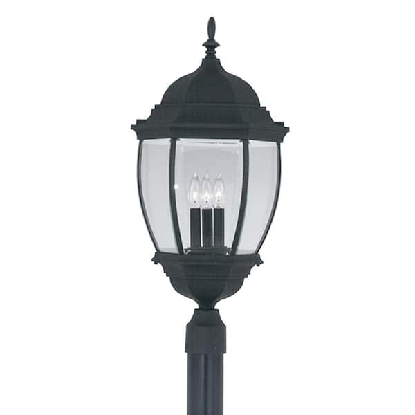 Tiverton 3-Light Black Cast Aluminum Line Voltage Hardwired Outdoor Wet-Rated Post Light with No Bulb Included