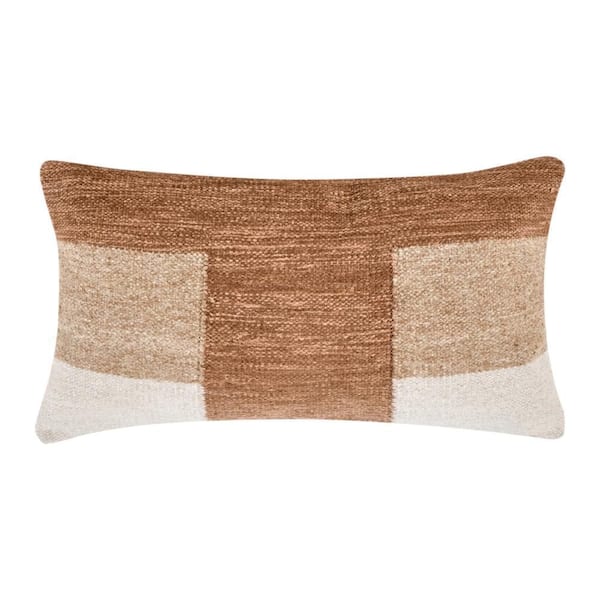 Skio Lumbar Brown and White Marble Yarn Texture Feather 5 in. X 26 in. Throw Pillow