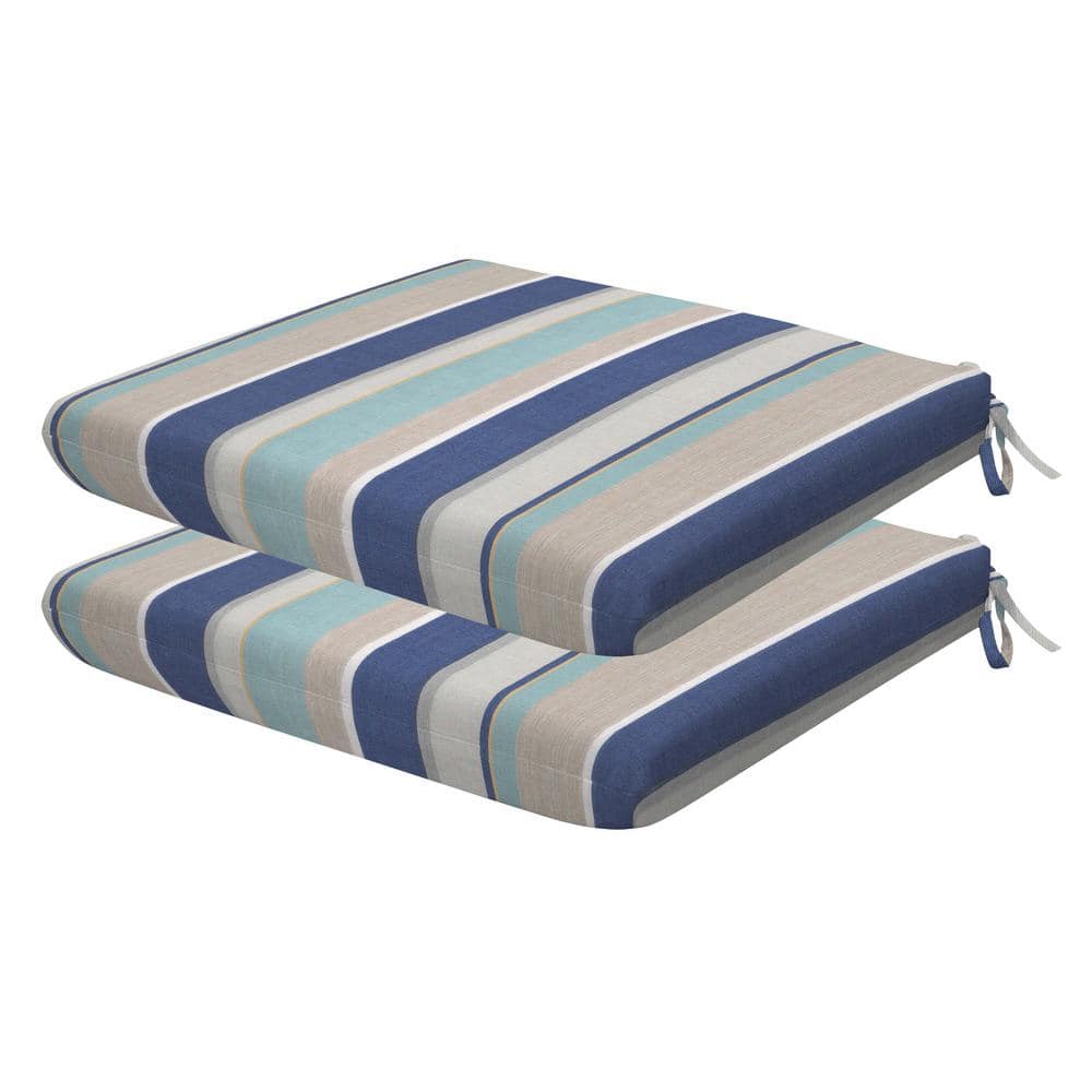 Outdoor Universal Dining Seat Cushion Stripe Blue and Beige (Set of 2)