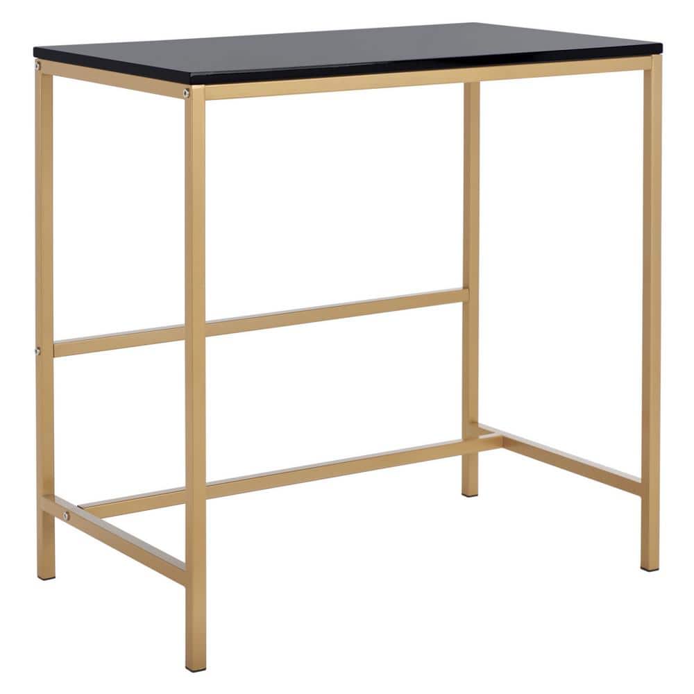 Glossy Black and Gold 34" Scandinavian Writing Desk