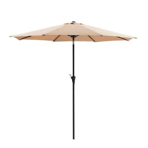 9 ft. Steel Push-Up Patio Umbrella with Push Button Tilt, Easy Crank Lift for Market, Yard Beach Porch and Pool in Khaki
