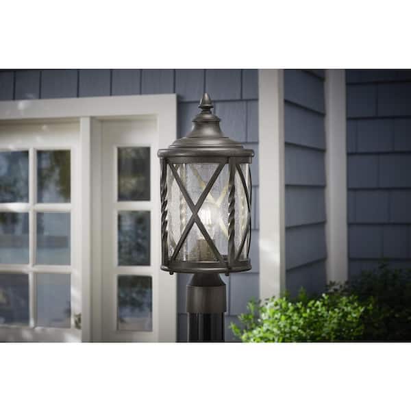 Walcott Manor 1-Light Antique Pewter Outdoor Transitional Post Light with Clear Seeded Glass