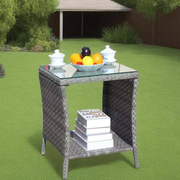 Metal Sqaure Outdoor Patio Coffee Table with Clear Tempered Glass