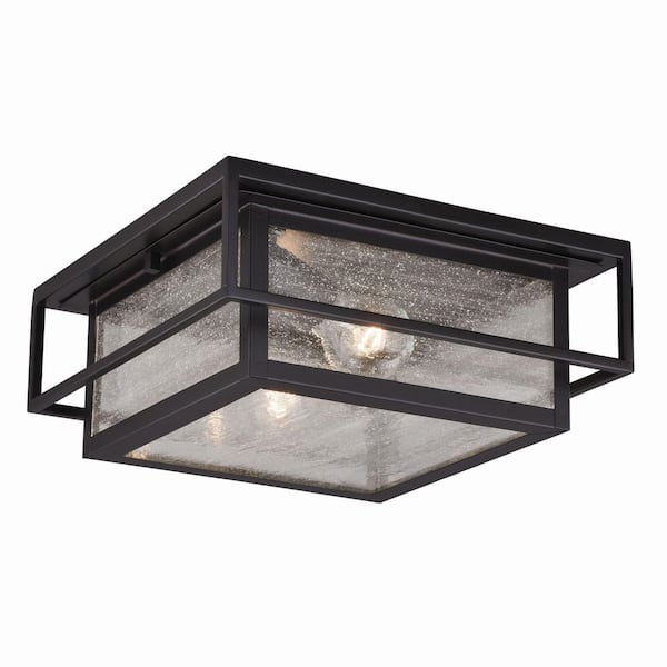 VAXCEL Hyde Park Bronze Mission Square Outdoor Flush Mount 2-Light Ceiling Fixture Clear Glass