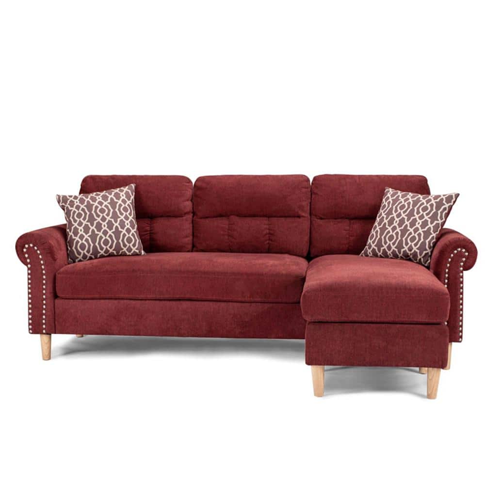 Z-joyee 87 in. Rolled Arm 2-PieceL Shaped Fabric Modern Sectional Sofa in Red with Chaise and Pillows -  P-Q202200206