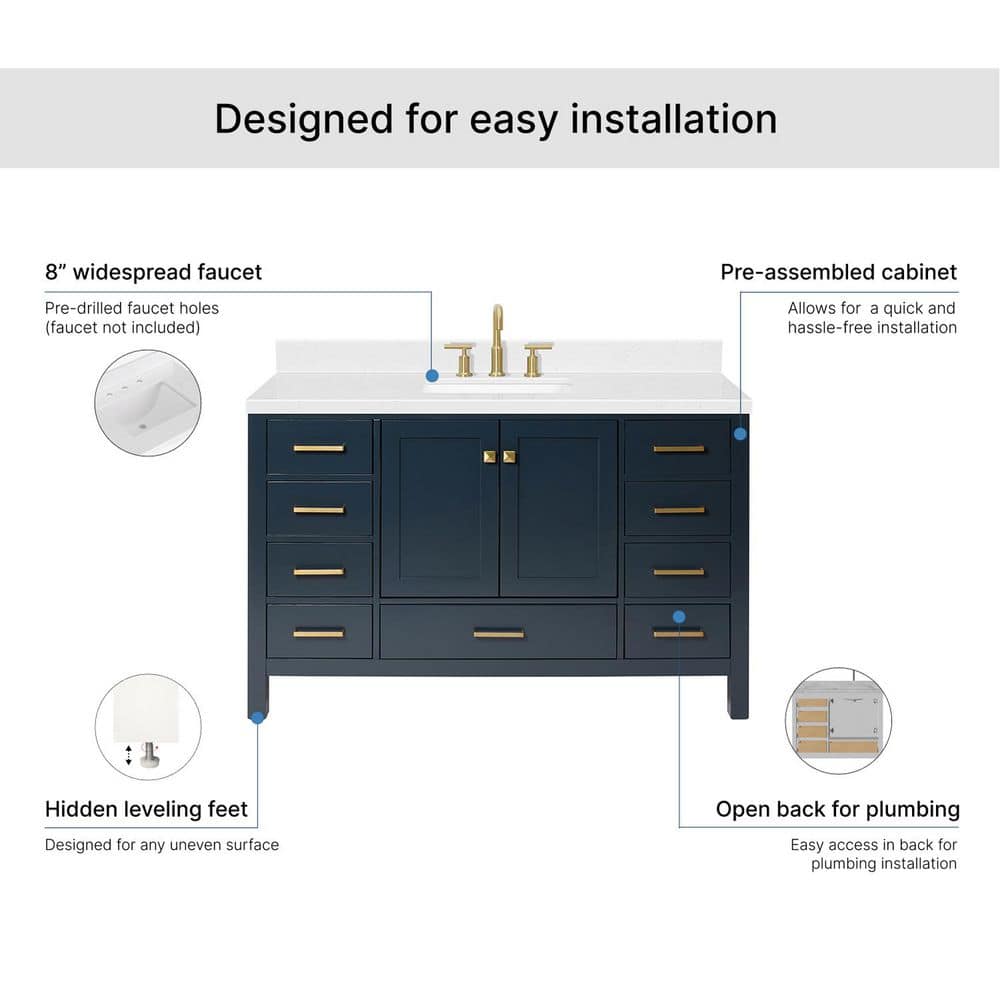 Midnight Blue Single Sink Vanity with Carrara Quartz Top
