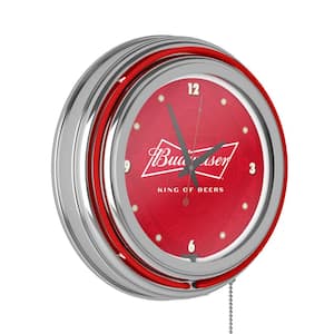 Budweiser Red Bow Tie Lighted Analog Neon Clock