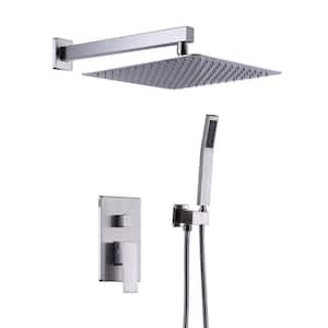 Single Handle 2-Spray Shower Faucet 1.8 GPM with 12 in. Square Shower Head and Adjustable Heads in Brushed Nickel