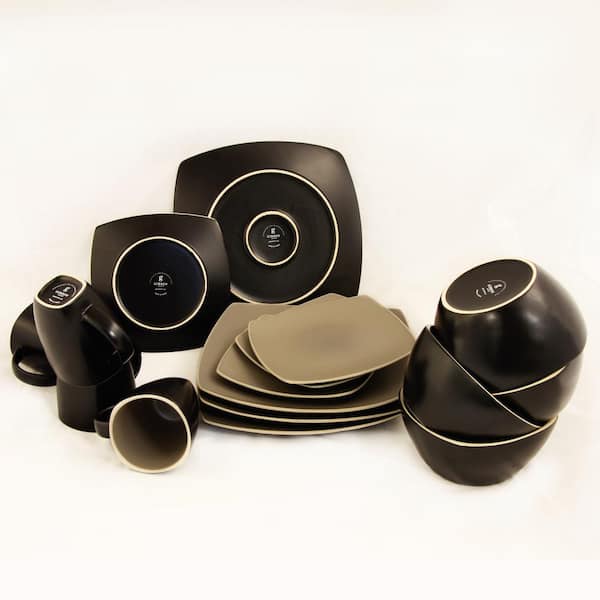 Gibson Soho Lounge 16-Piece Matte Dinnerware Set Black