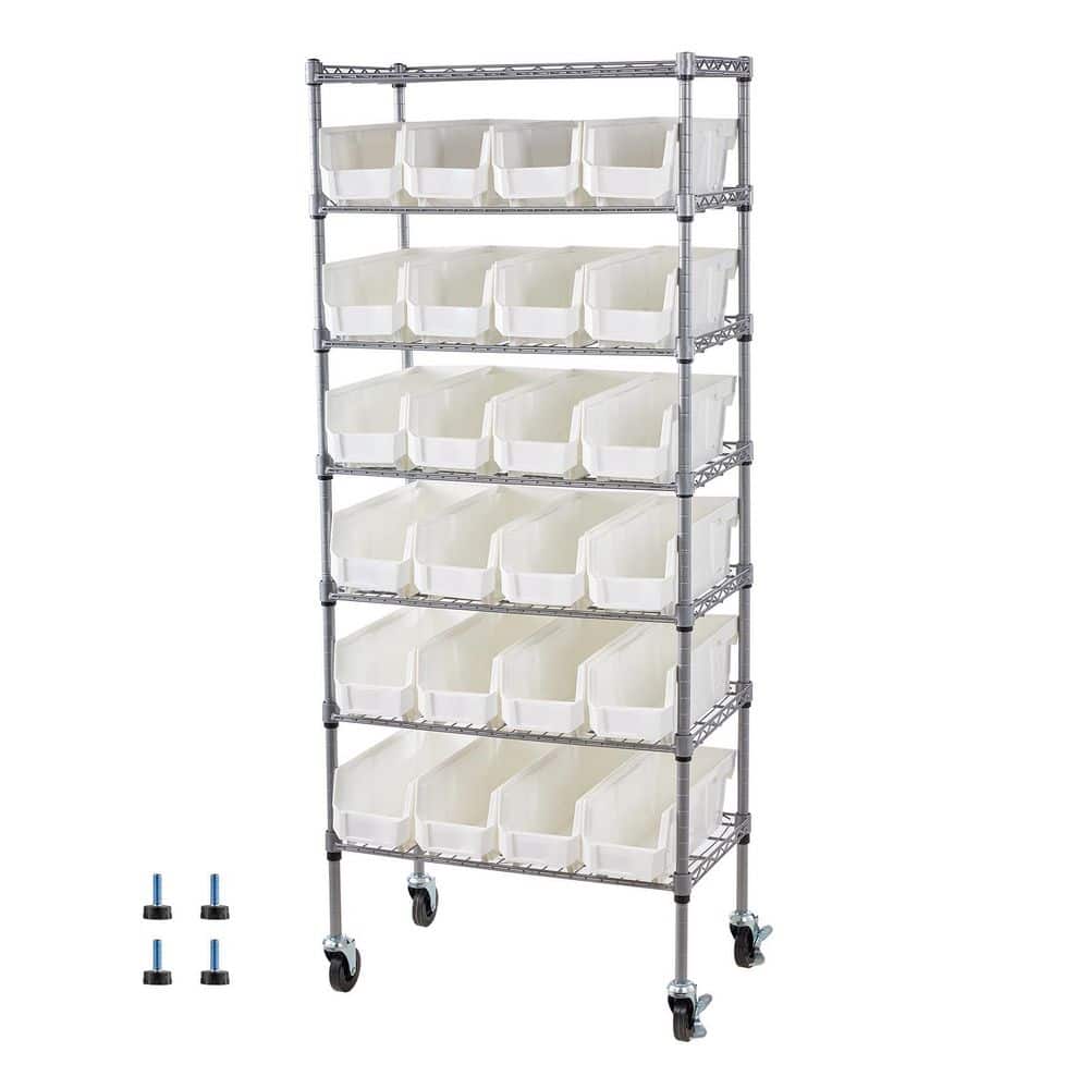 7-Tier Rolling Bin Storage Rack with Wheels, Mobile Steel Wire Tool Organizer, 24 Small Bins for Garage, 2025 update price history on PriceWatchPro