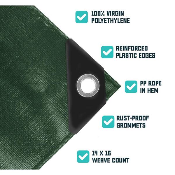 CORE TARPS 12 ft. x 16 ft. Green/Black 16 Mil Heavy Duty