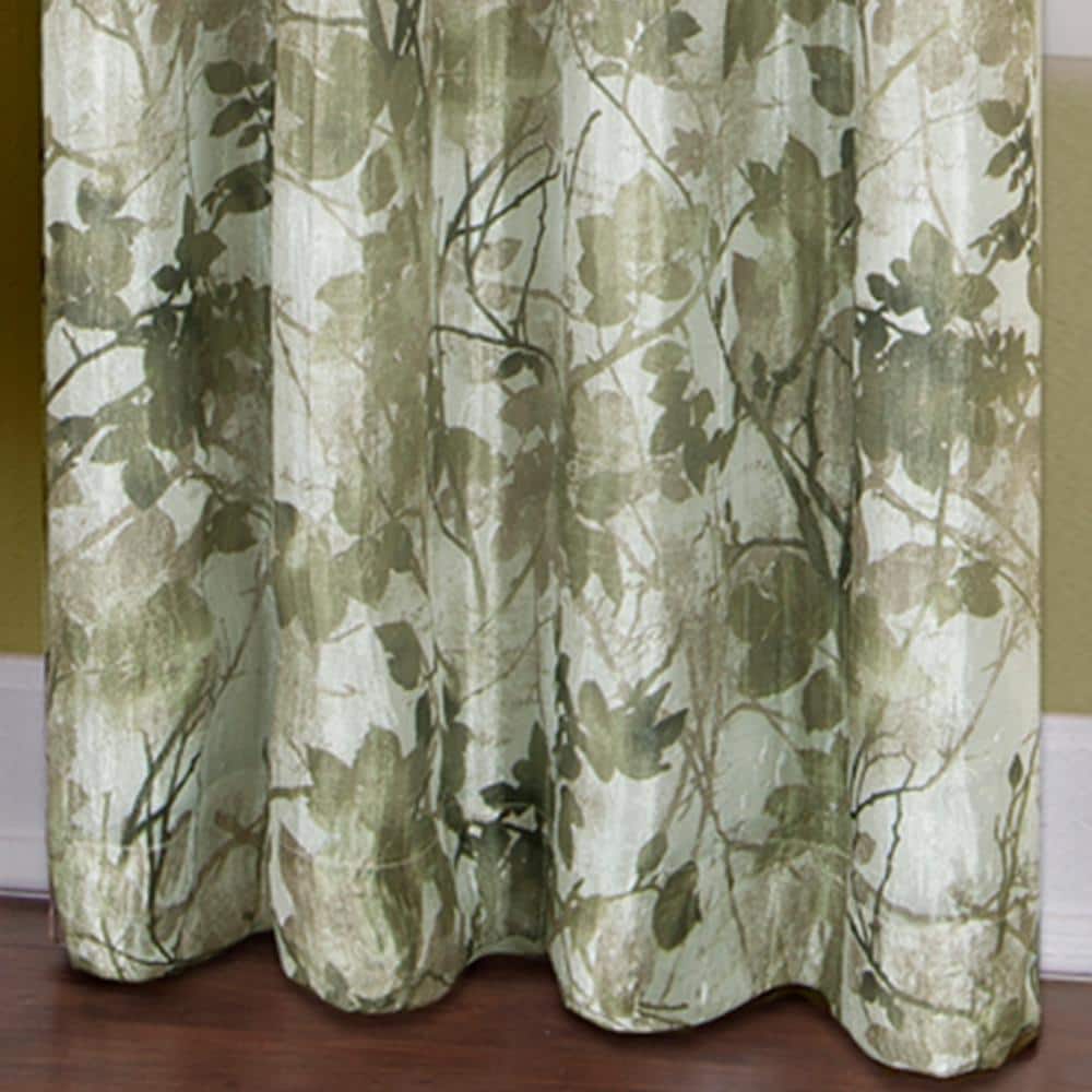 Green Floral Blackout Grommet Window Curtain Panel, 50x84 Polyester