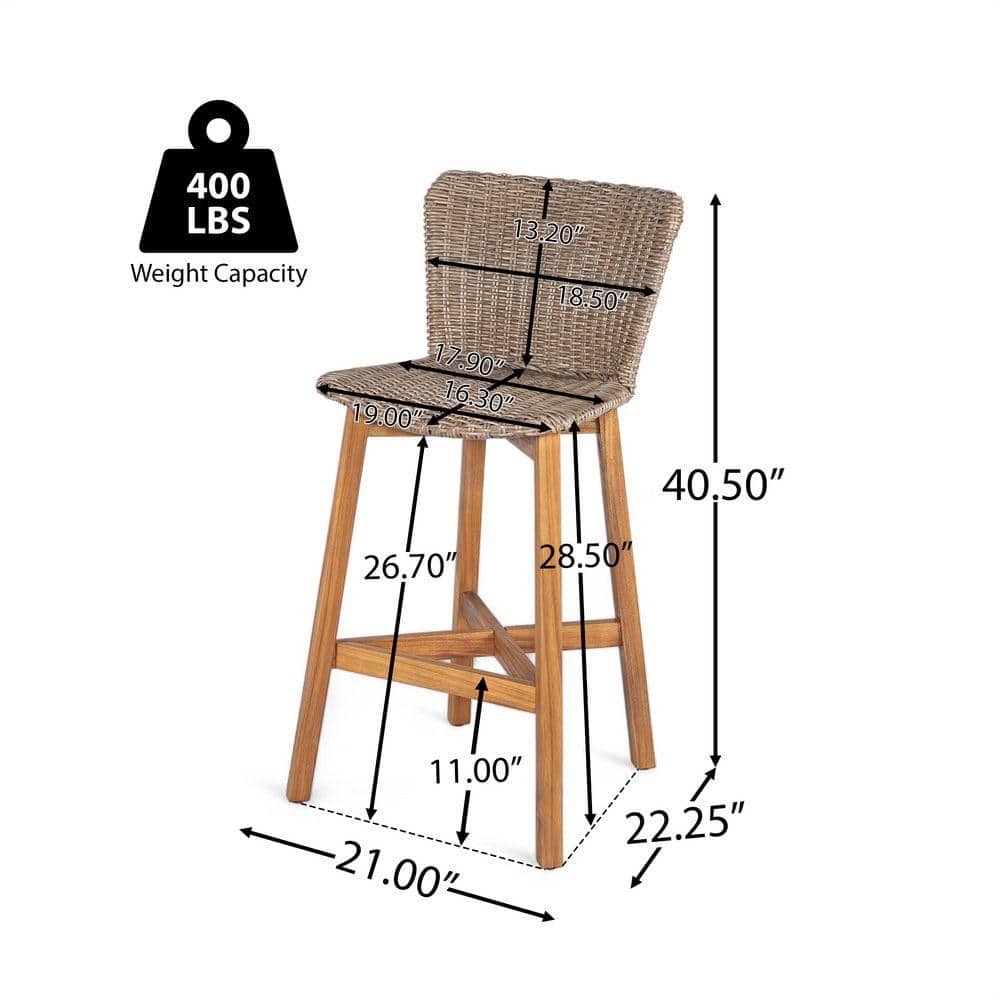 Specification diagram of the woven outdoor chair showing dimensions.