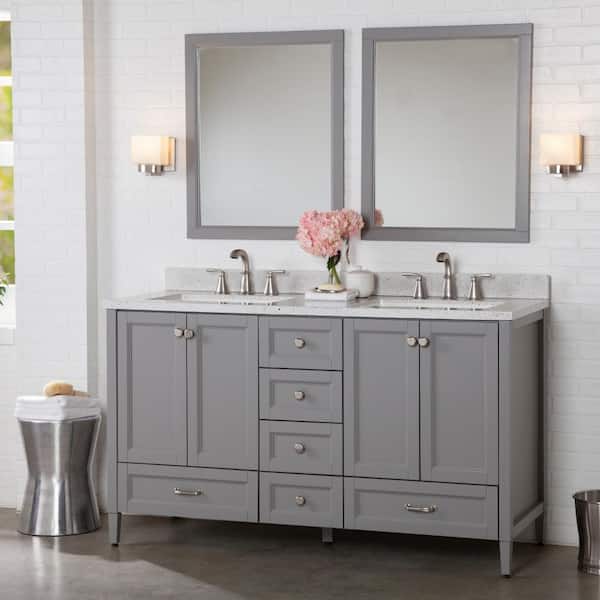 Home Decorators Collection Claxby 61 in. Double Sink Sterling Gray Bath Vanity with Silver Ash Cultured Marble Top (Assembled)