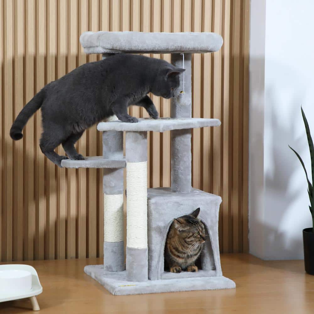 Light Gray Plush Cat Tree with Sisal Scratching Posts and Condo