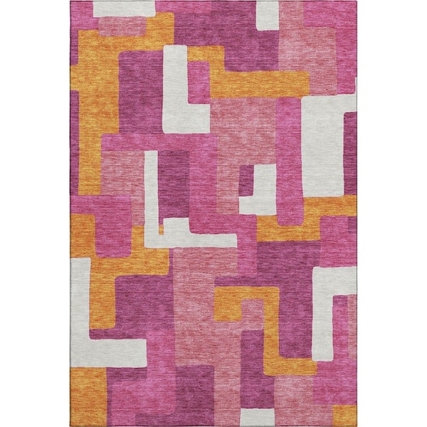 Addison Rugs Mayfield Premium Machine Washable Abstract AMF955 Pink 3 ft. x 5 ft. Area Rug
