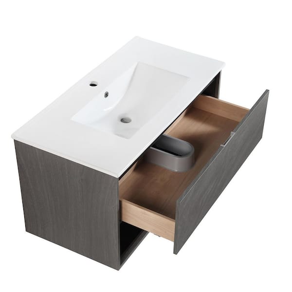 FUNKOL 36 in. W x 18 in. D x 20 in. H Bath Vanity in Gray (Grey Ebony) with White Ceramic Top