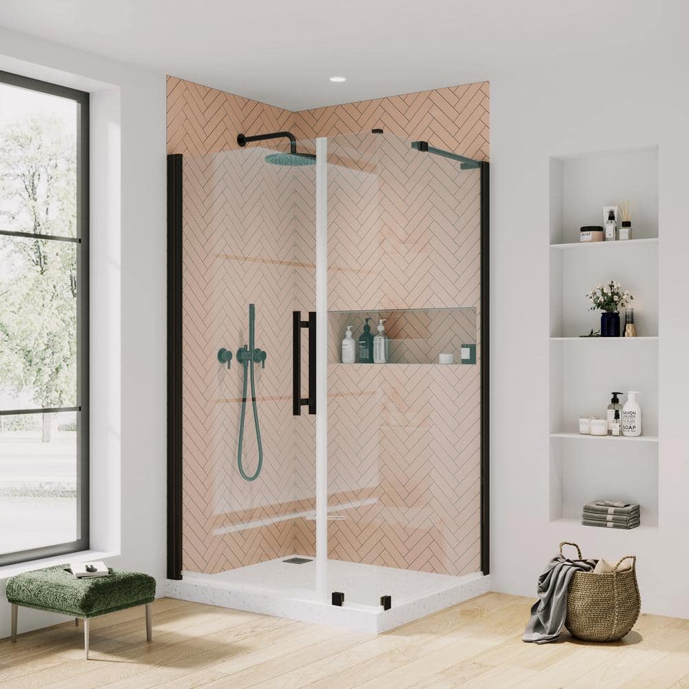 Pasadena Oil Rubbed Bronze Frameless Corner Shower Kit with Tempered Glass Panels