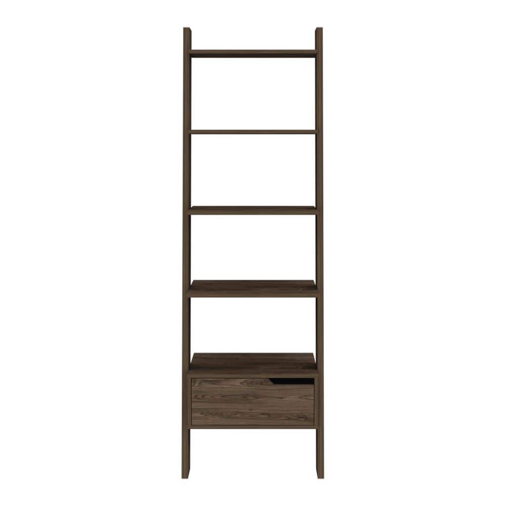 70.31 in. Tall Brown Wood 5-Shelf Standard Bookcase with 1 Drawer, Storage