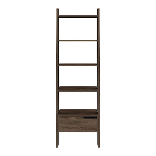 70.31 in. Tall Brown Wood 5-Shelf Standard Bookcase with 1 Drawer, Storage