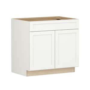 Shaker Full Overlay 36 in. W x 24 in. D x 34.5 in. H Plywood Assembled Sink Base Kitchen Cabinet in Linen White