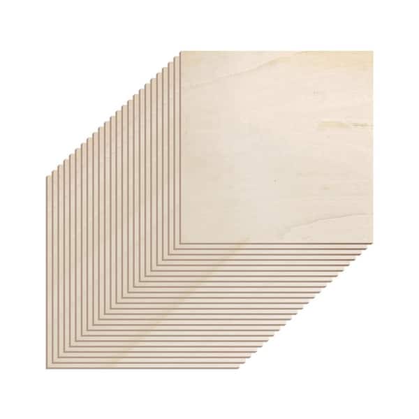1/8 in. x 12 in. x 12 in. Basswood Project Panel, 3 mm Basswood Sheets for Laser Cutting, DIY Crafts, (24-Pack)