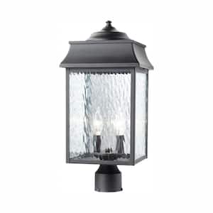 Scroll 2-Light Black Outdoor Lamp Post Light Fixture with Water Glass