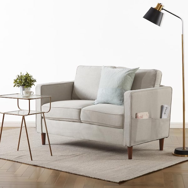 best price mattress Hana 29 in. W x 31.89 in. H Sand Grey Beige Square Arm Loveseat with Armrest Pockets, Upholstered Linen, 2-Seater
