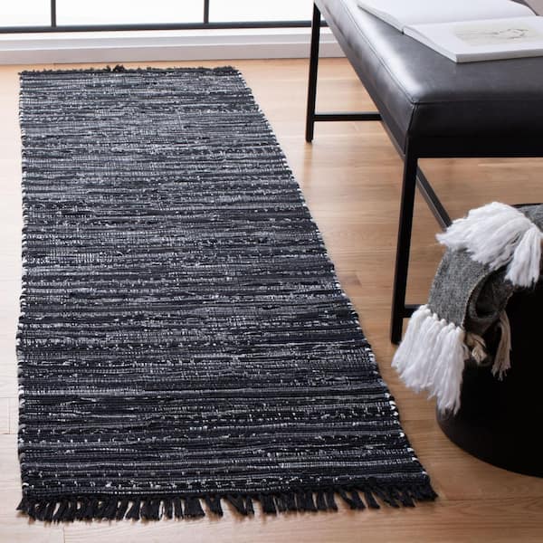Rag 2 ft. x 8 ft. Black Gradient Striped Runner Rug