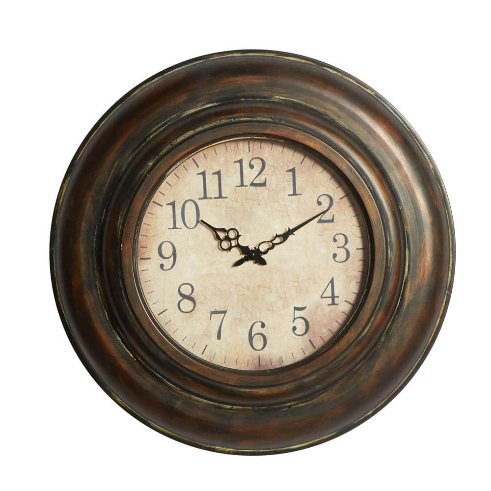 Litton Lane 24 In. X 24 In. Brown Metal Wall Clock With Fluted Frame ...