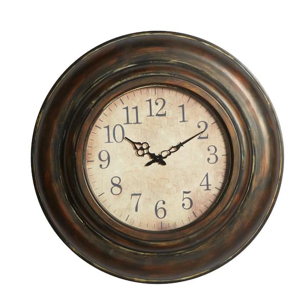 Litton Lane 24 in. x 24 in. Brown Metal Wall Clock with Fluted Frame