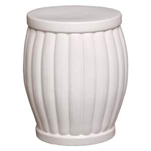 22.5 in Fluted White Ceramic Garden Stool/Outdoor Side Tables
