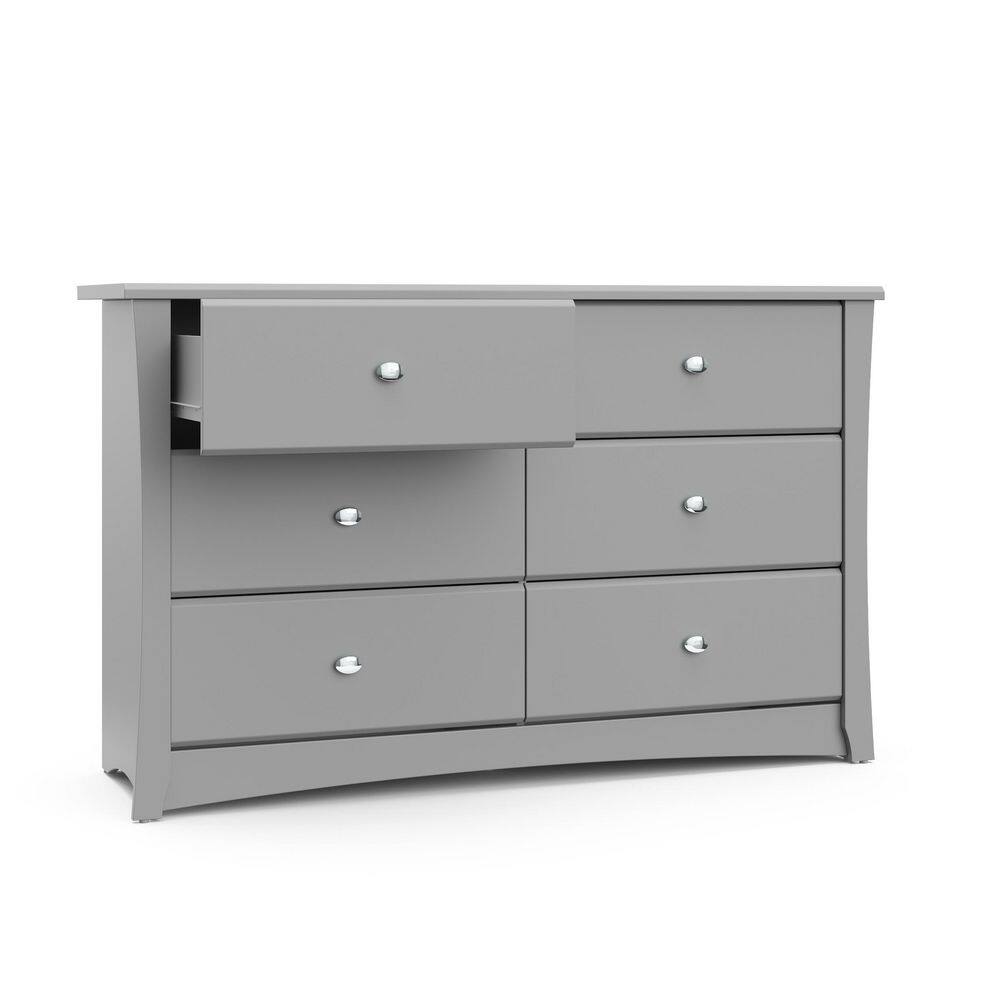 Pebble Gray 6-Drawer Double Nursery Dresser with Metal Knobs