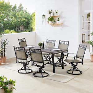 7-Piece Cast Aluminum Outdoor Dining Set with 6 Swivel Chairs and Table