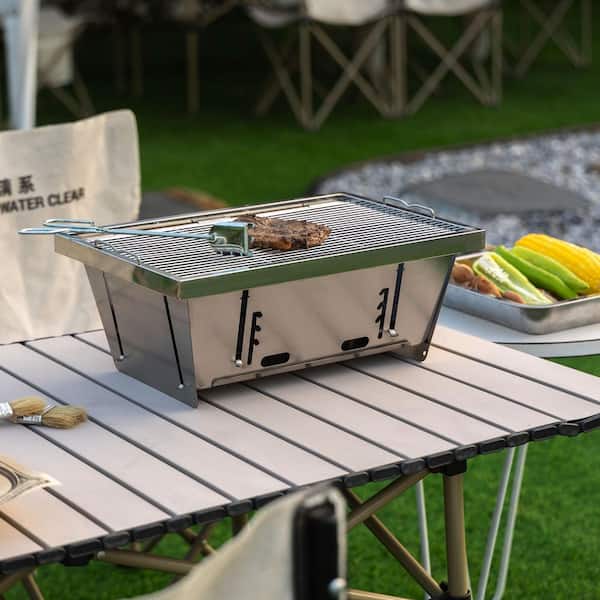 14 in. Portable Charcoal Grill in Black Small BBQ Grill for Outdoor Cooking Tailgating, Enamel Coated Vent, Folding Legs