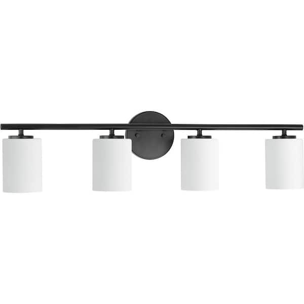 Progress Lighting Replay Collection 31-1/4 Modern Black The Etched in. Glass Home Textured Bath Vanity Light P2160-31 - Depot 4-Light