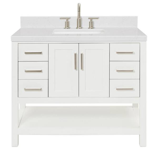 Magnolia 42 in. W x 22 in. D x 36 in. H Single Freestanding Bath Vanity in White with Carrara Quartz Top