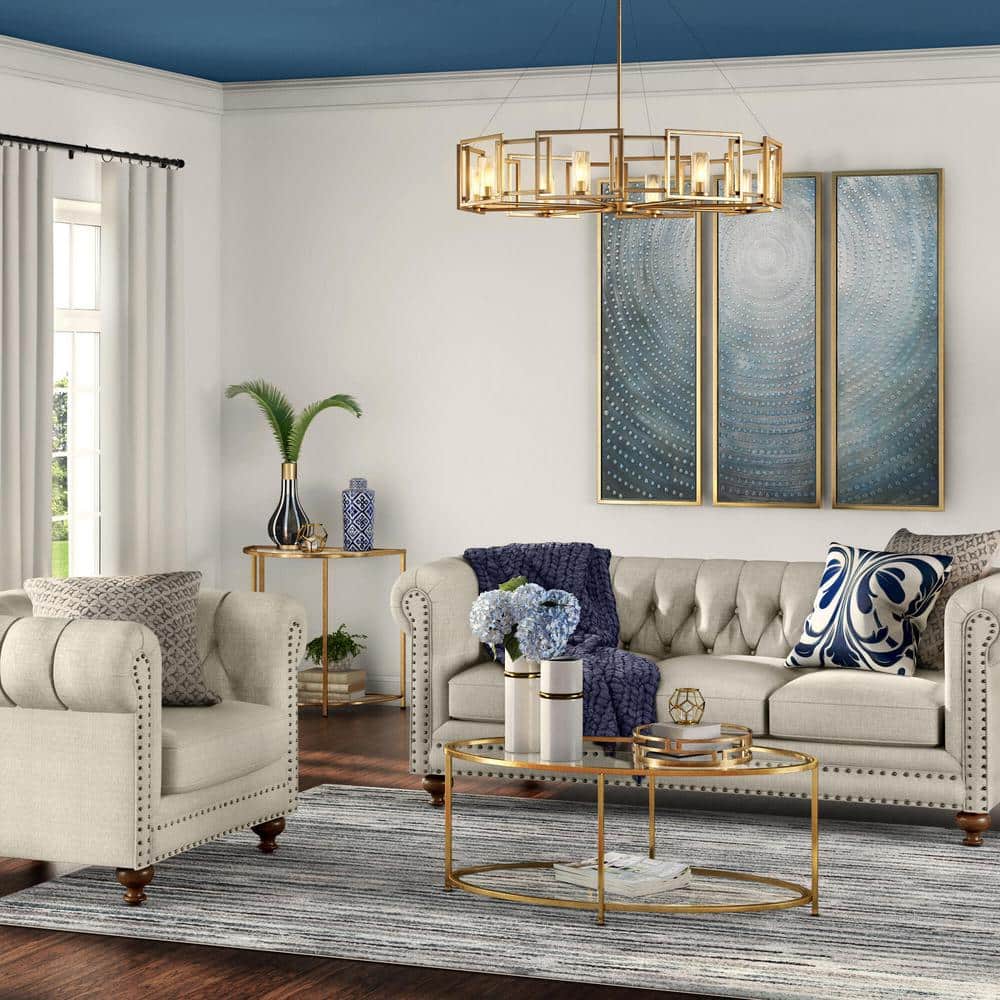 Concentric Blue and Silver Abstract Canvas Triptych, 60" x 60"