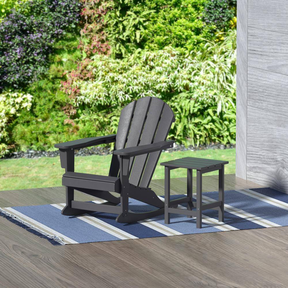 Laguna HDPE Poly Plastic Outdoor Patio Classic Adirondack Porch Rocking Chair with Side Table Set in Gray price history on PriceWatchPro