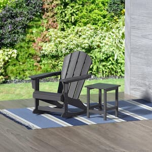 Laguna HDPE Poly Plastic Outdoor Patio Classic Adirondack Porch Rocking Chair with Side Table Set in Gray