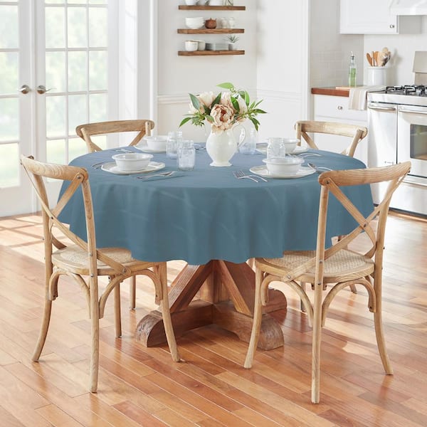 60 in. W x 84 in. L OvaL Blue Shadow Elegance Plaid Damask Fabric Tablecloth