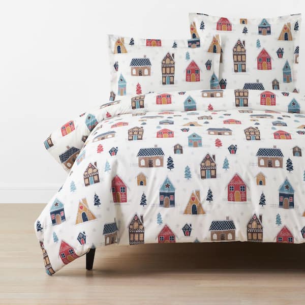 Company Cotton Gingerbread Houses White Multi Queen Cotton Percale Duvet Cover