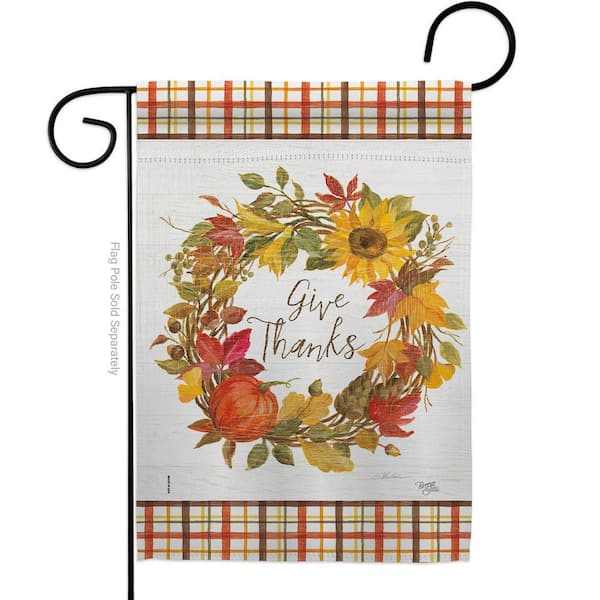 Breeze Decor 13 in. x 18.5 in. Give Thanks Wreath Garden Flag Double-Sided Fall Decorative Vertical Flags