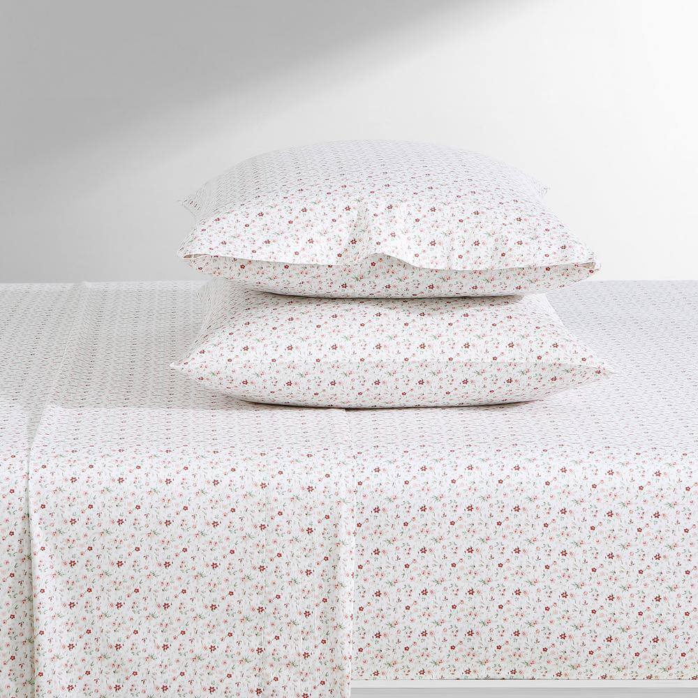 King Blue Cotton Percale Floral Sheet Set